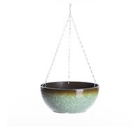 Garden Gear 35cm Glazed Effect Hanging Basket with 50cm Three Way Metal Chain 70% Recycled Plastic Stone Powder UV Frost Resistant Sage Green or Ocean Blue (Sage Green x1)