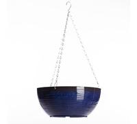 Garden Gear 35cm Glazed Effect Hanging Basket with 50cm Three Way Metal Chain 70% Recycled Plastic Stone Powder UV Frost Resistant Sage Green or Ocean Blue (Ocean Blue x1)