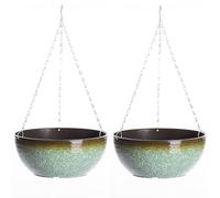 Garden Gear 35cm Glazed Effect Hanging Basket with 50cm Three Way Metal Chain 70% Recycled Plastic Stone Powder UV Frost Resistant Sage Green or Ocean Blue (Sage Green x2)