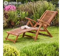 Garden Gear Acacia Steamer Deck Chair & Folding Side Table, Brown