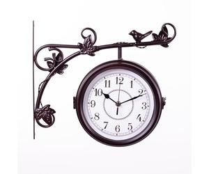 Garden Gear Aldbury Double-Sided Garden Clock Victorian Station Style Wall Clock with Birds and Leaves Detail Mahogany Brown Powder-Coated Steel Outdoor Clock
