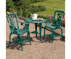 Garden Gear Antique Effect Rose Design 2 Seater Bistro Patio Set Table Uv-Stabilised Pvc (Verdigris)