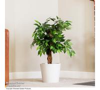 Garden Gear Artificial Ficus Tree 90cm or 150cm with Natural Wood Trunk, Faux Plant in Nursery Pot, Silk Leaves, Indoor Outdoor Greenery Home Office Décor (90cm Ficus Tree)