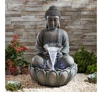 Garden Gear Bronze Sitting Buddha Water Feature, Light Up Led, Self Contained For Garden, Decking & Patio, Outdoor, Weatherproof