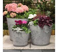 Garden Gear Caesar Marble Effect Planter Outdoor Small 30.5cm Medium 41cm & Large 50cm Diameter Plastic Flower Pots Patio Pre-Drilled Drainage Holes