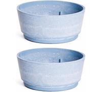 Garden Gear Caesar Sky Blue Marble Effect Planter Plant Pot Frost Resistant Indoor Outdoor Decorative Bowl & Tall Planters with Drainage (Bowl 34.5cm x2)