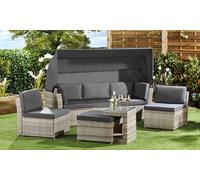Garden Gear California Rattan Daybed with Cover - Natural/Dark Grey, Grey