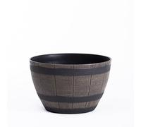 Garden Gear Curved Wooden Barrel Planter Rustic Oak Effect Weatherproof Plastic Outdoor Indoor Flower Pot 3 Sizes Medium Large XL (Small x1)