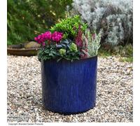 Garden Gear Ocean Blue Glazed Cylinder Planter Flower Pot, Frost & UV Resistant, Recycled Plastic, Pre-Drilled Drainage, 26cm, 31cm, 36cm (2, 31cm Planter)