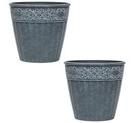 Garden Gear Damask Lead Effect Planters 28cm Flower Pots Lightweight & Elegant Garden Décor UV & Frost-Resistant Pre-Drilled Drainage Holes (2)