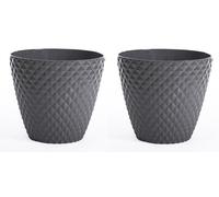 Garden Gear Diamond Planter 39.5cm Weatherproof Recycled Plastic Pot UV Resistant Frost Proof Patio Garden (Slate Grey x2)