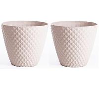 Garden Gear Diamond Planter 39.5cm Weatherproof Recycled Plastic Pot UV Resistant Frost Proof Patio Garden (Stone Ivory x2)