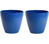 Garden Gear Diamond Planter 39.5cm Weatherproof Recycled Plastic Pot UV Resistant Frost Proof Patio Garden (Aegean Blue x2)
