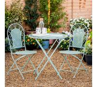 Garden Gear Dorset Wrought Iron Garden Bistro Set Victorian 2-Seater Foldable Outdoor Table & Chairs Laurel Green