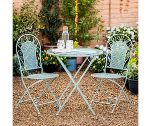 Garden Gear Dorset Wrought Iron Garden Bistro Set Victorian 2-Seater Foldable Outdoor Table & Chairs Laurel Green