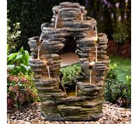 Garden Gear Double-Sided Rock Cascade Water Feature With Led Lights, Self-Contained, Weatherproof For Garden, Patio & Decking (Height 79Cm)