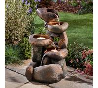 Garden Gear Durable Stone Effect Tiered Cascade Laguna Water Feature With Led Lights For Indoor & Outdoor Use (4 Tier Brick)