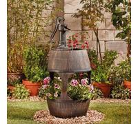 Garden Gear Durable Traditional Pump Barrel Water Feature With Flower Planter For Indoor & Outdoor Use H88Cm