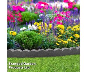 Garden Gear Flexi Curve Border Scallop Flexible Edging Stone Effect Eco Friendly Recycled Rubber Small Brick Edging (Grey X4)