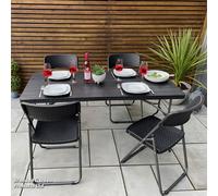 Garden Gear Four Person Folding Dining Set Rattan Wood-Effect 5Ft Table