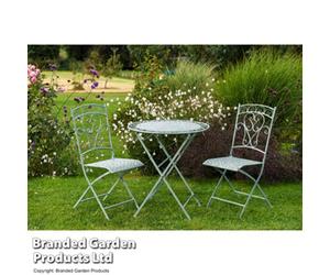 Garden Gear Garden Bistro Set In Sage Green For Balcony, Patio, Outdoors, Wrought Iron Material
