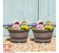 Thompson & Morgan Garden Veg Wooden Effect Barrel Planter, Outdoor Half Whiskey Cask Flower Pot, Indoor Rustic Patio Grow Plant Container (6, Small)