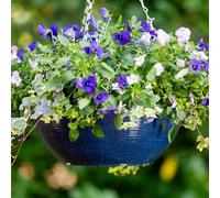 Garden Gear 35cm Glazed Effect Hanging Basket with 50cm Three Way Metal Chain 70% Recycled Plastic Stone Powder UV Frost Resistant Sage Green or Ocean Blue (Ocean Blue x2)
