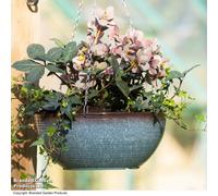 Garden Gear Blue Breeze Glazed Hanging Basket 35cm - UV & Frost Resistant Lightweight Planter & Metal Chain - Glaze Finish - Durable & Recycled Plastic Stone Blend (Hanging Basket x1)
