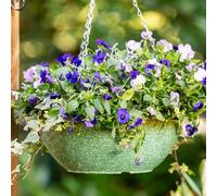 Garden Gear 35cm Glazed Effect Hanging Basket with 50cm Three Way Metal Chain 70% Recycled Plastic Stone Powder UV Frost Resistant Sage Green or Ocean Blue (Sage Green x2)