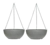 Garden Gear Large Cool Grey Stone Effect Hanging Basket Durable 35cm Diameter Planter with 3-Way Metal Chain Weather-Resistant for Outdoor Gardens (2)