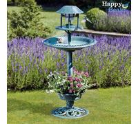 Garden Gear Happy Beaks Garden Bird Bath Feeding Station Hotel With Planter & Solar Light (Verdigris)