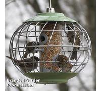 Garden Gear Happy Beaks The Nuttery Squirrel-Proof Helix Bird Seed Feeder In Green Metal Cage Easy To Hang And Clean