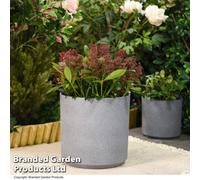 Garden Gear Grey Cylinder Planters Natural stone appearance Large 36cm Diameter Flower Pots Indoor Outdoor Gardening Patio (2)