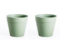 Garden Gear Lucena Matte Finish Planter Pot - Dusky Pink Pastel Blue Abbey Stone Outdoor Flower Pot, Weatherproof Frost & UV Resistant, Lightweight Durable Container (Laurel Green x2)