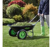Garden Gear Plastic Wheelbarrow Twin Two Wheel Pneumatic Tyre Heavy Duty 78L
