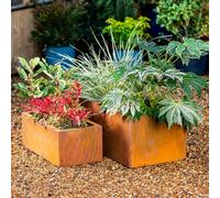 Garden Gear Rust Effect Set of 2 Trough Planters, Brown