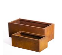 Garden Gear Rust Effect Trough Planters Set of 2 Outdoor Pre-Rust Metal Planters Corten Steel Rectangular Garden Patio Feature Planter