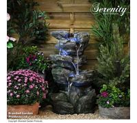 Serenity Cascading Rock Waterfall Water Feature with LED Lights 82cm Self-Contained Tiered Garden Fountain Indoor Outdoor Polyresin Natural Stone Look