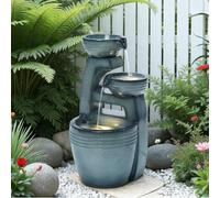Garden Gear Serenity Tiered Ceramic Effect Water Feature With Led Lights Self-Contained Indoor Outdoor Fountain Relaxing Cascading Water