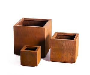 Garden Gear Set of 3 Rust Effect Steel Box Planters Outdoor Square Plant Pots Pre-Rusted Corten Style Metal Garden Patio Containers with Drainage Holes 20/30/40cm