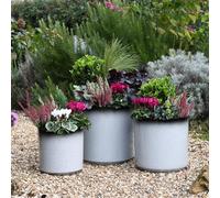 Garden Gear Slate/Black Glazed Cylinder Planter Flower Pot, UV & Frost Resistant, Premium Laser-Glazed Finish, Eco-Friendly, 4 Drainage Holes, Multiple Sizes 1, Set of 3 (Each Size)