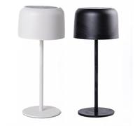 Garden Gear Solar Metal Table Touch Lamp - Waterproof, USB & Solar Powered, 3 Brightness Levels, LED, Cordless Outdoor & Indoor Light, Matte Finish, Non-Slip Base - Onyx Black/White (Black & White)