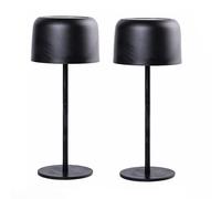 Garden Gear Solar Metal Table Touch Lamp - Waterproof, USB & Solar Powered, 3 Brightness Levels, LED, Cordless Outdoor & Indoor Light, Matte Finish, Non-Slip Base - Onyx Black/White (Black x2)