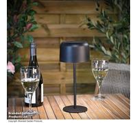 Garden Gear Solar Metal Table Touch Lamp - Waterproof, USB & Solar Powered, 3 Brightness Levels, LED, Cordless Outdoor & Indoor Light, Matte Finish, Non-Slip Base - Onyx Black/White (Black)
