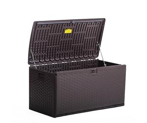 Garden Gear Storage Box - Durable, Rigid Double-Walled Design, Waterproof, Lockable, Hydraulic Pistons, Soft-Close Mechanism & Stylish Rattan-Effect Finish (276 Litre)