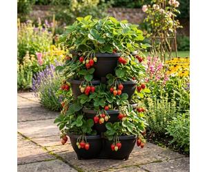 Garden Gear Vertical Stacking Planter Tower Modular Plant Pots for Strawberries Herbs Tomatoes Space Saving Stackable Garden System Weatherproof (4 Tier)
