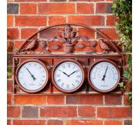 Garden Gear Wall Clock And Weather Station Copper Colour 3-In-1 Outdoor Clock Thermometer Hygrometer Floral Bird Design