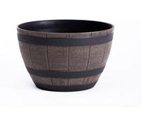 Garden Gear Curved Wooden Barrel Planter Rustic Oak Effect Weatherproof Plastic Outdoor Indoor Flower Pot 3 Sizes Medium Large XL (Small x1)