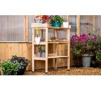 Garden Gear Natural Wooden Potting Bench Table with Galvanised Table Top and Hooks - Size: 91 x 76 x 37cm - Brown - Wilko