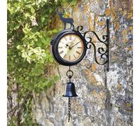 Garden Gear Wyegate Garden Wall Mounted Clock Outdoor Dual Sided 2 In 1 Thermometer Weather Station (Stag)